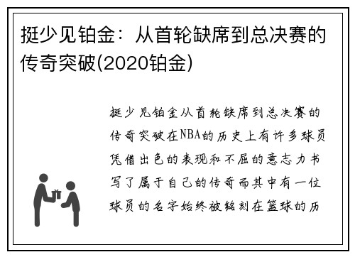 挺少见铂金：从首轮缺席到总决赛的传奇突破(2020铂金)