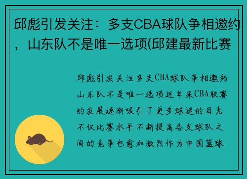 邱彪引发关注：多支CBA球队争相邀约，山东队不是唯一选项(邱建最新比赛视频)