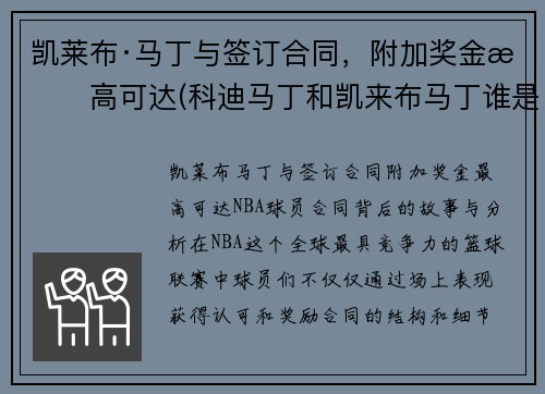 凯莱布·马丁与签订合同，附加奖金最高可达(科迪马丁和凯来布马丁谁是哥哥)