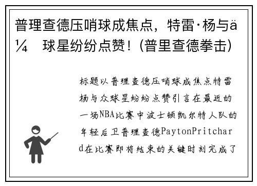 普理查德压哨球成焦点，特雷·杨与众球星纷纷点赞！(普里查德拳击)